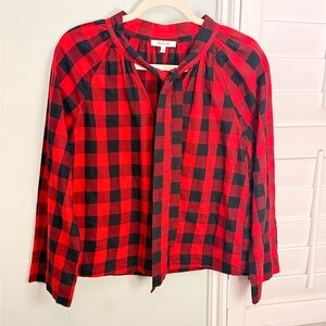 Madewell Buffalo Plaid Peasant Blouse Red Black Cotton